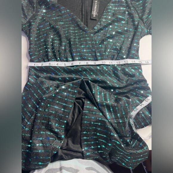 Love & lemonade dark green dress curve Deep V neck wrap sequin long sleeves 1XL - Picture 4 of 13